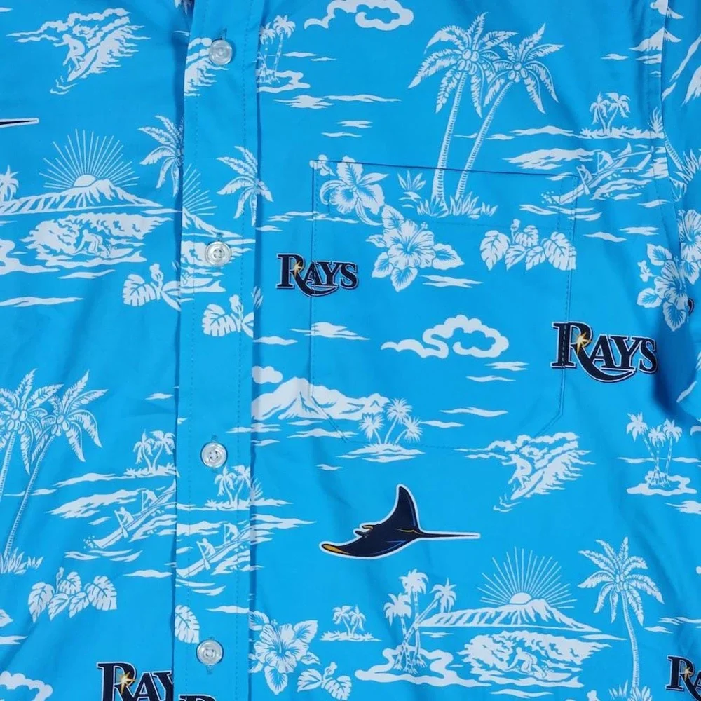 Reyn Spooner Tampa Bay Rays MLB Performance Hawaiian Shirt Mens Small Light Blue - Picture 5 of 10